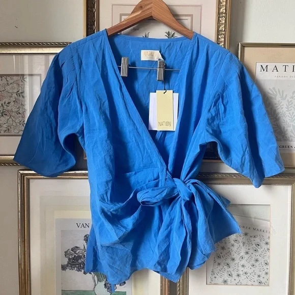NWT Nation LTD “Luisa” Blue Wrap Top/Blouse. Palace Blue. Size Small. - Picture 6 of 10